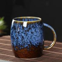 480ml Retro krosnies glazūruotas keraminis puodelis Rankų darbo buitinis pusryčių pieno vandens puodelis Kavos arbatos gėrimams Biuro poros dovana 401-500ml mėlyna