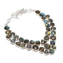 Natural Labradorite Gemstone 925 Sterling Silver Jewelry Necklace 18  AN-2213