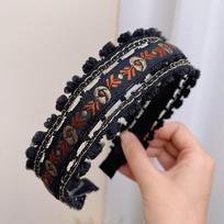 Vintažinės galvos juostos moterims Bohemiško etninio stiliaus Siuvinėtos gėlės Mergaičių plaukų juostos Plati plaukų juosta Plaukų lankelis Plaukų aksesuarai