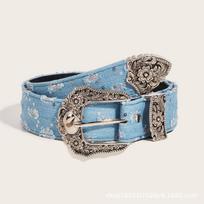 Rhinestone Buckle Canvas Belt For Women, Trendy And Unique Denim Jeans Belt One Size