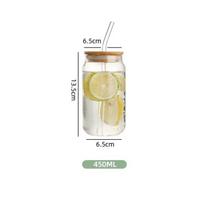 450/550ml Stiklinis puodelis su mediniu dangteliu ir šiaudeliu Kelioninis skaidrus burbulinės arbatos puodelis Pieno alaus skardinė Kokteilių puodelis Gėrimų stiklinė 450-550ml