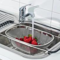 Nerūdijančio plieno ištraukiamas kiaurasamtis su guminėmis rankenomis, ovalus koštuvas, kriauklės daržovių džiovinimo stovas, namų laikymo krepšys S 18x27x11cm