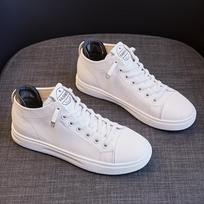 100% Genuine Leather Women White Shoes High Top Fashion Sneakers Ladies Shoes Casual Soft Breathable 35 juoda