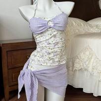 2026 Naujas Seksualus Aukšto Liemens Kaklą Surišamas Bikini Rinkinys Dviejų Dalių Maudymosi Kostiumas Monokini Push Up Bohemiškas Moterims Atostogoms S violetinė