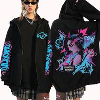 Arcane Jinx Rits Grafinis Hoodie Harajuku Hip Hop Megztinis Viršutiniai Drabužiai Palaidinė Anime Dovana 2XL juoda