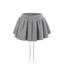 Solid Spliced Lace Up Slimming Mini Skirts For Women High Waist Temperament Skirt Female Fashion S pilka spalva