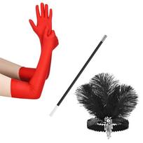 Women Flapper Accessories  Party Costume Vintage Feathers Headband Gloves raudona