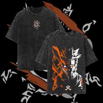 Naruto Kurama T Shirt Nine Tails Vintage Acid Wash Streetwear Oversized Retro Anime Graphic Men Tees Cotton Top Clothing Gift L