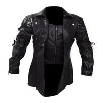 Nauja „Steampunk“ vyriška gotikos stiliaus odinė striukė „Punk Style Biker Jacke“ rudens žiemos motociklo striukė L juoda