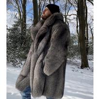 Vyriškas kailinis paltas Audinės ilgas paltas Žieminis šiltas paltas 6XL pilka