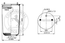 CONTITECH AIR SPRING Pneumatinės pakabos pagalvė 725 N P01