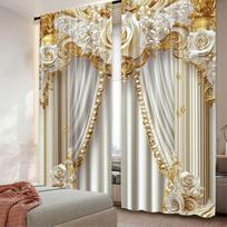 Gold White Curtains Chic Flowers Suitable Living Room Dining Kitchen Bedroom Bathroom Curtain Set Of 2 Elegant Made Polyester Washable Great Ready W100*H70(CM)-Grommet top&1PCS