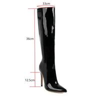 2025 m. žiemos moteriški modernūs batai iki kelių, lakuotos odos, dideli dydžiai 34–46, seksualūs stiletto, PU vakarėlio batai Botas De Invierno Para Mujer 34 juoda