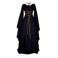Moteriška Viduramžių Renesanso Retro suknelė Cosplay kostiumo suknelė ilgomis rankovėmis 2XL juoda