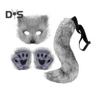 1 rinkinys Cosplay netikros lapės uodegos kumštinės kaukės rinkinys Minkštas neryškus pliušinis, reguliuojama juosmens apimtis, neslystantis pasirodymas, klubo šokių uodegos kostiumai. pilka