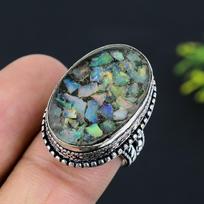 Natural Ethiopian Opal Gemstone Handmade 925 Sterling Silver Ring Size 7 ETC-3012