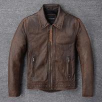 Kinietiško dydžio vyriška natūralios odos striukė Vintage ruda 100% karvės odos paltas Vyras plonas mados dviratininko apranga Azijos dydis S-6XL M697 2XL žemės geltona spalva
