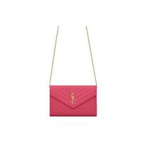 Saint Laurent YSL Monogramos Grandinėlė Auksinis Logotipas Dygsniuota Grūdėta Reljefinė Oda Pečių Krepšys Moteriškas Pečių Krepšys Rožinė 377828BOW015526 Basic Set (Bag+Dust Bag)