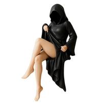 M-Modern-Gothic For Home Garden Decor, Mysterious Black Robe Figure Statue, Small Elegant Halloween Sculpture 8Cm