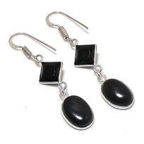 Natural Black Spinel, Onyx Gemstone 925 Sterling Silver Earring 2.05  AE-11797