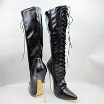 18cmSM Fetish Ilgi batai iki kelių Moteriški Baleto Stiletai Suvarstomi Individualūs Platiems arba Siauriems Kojoms Unisex Batai Stiletai Batai 36 matinė juoda spalva