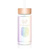 Crystallove Clear Quartz Straw Water Bottle stiklinis buteliukas vandeniui su šiaudeliu Hologram 400 ml