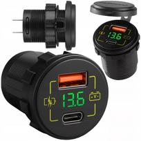 Automobilinis, motociklo ir valties USB bei USB-C įkroviklis, 3,4 A, hermetiškas, 12 V / 24 V