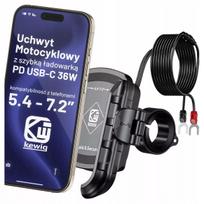 Motociklinis telefono laikiklis, antivibracinis, USB-C PD 36W krovimas, ant vairo