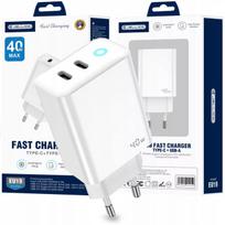Jellico tinklo įkroviklis EU19 GaN PD 20W + 20W 2xUSB-C baltos spalvos