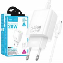 Sieninis įkroviklis USB-C + USB-A QC PD 3A 20W + laidas USB-C į Lightning 1m