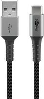 Goobay USB-C™ į USB-A tekstilinis laidas su metaliniais kištukais (pilka / sidabrinė), 1 m