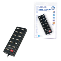 Logilink USB Hub 13-Port with Power Supply, Black Plastic