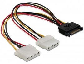 Delock SATA Power Cable 15Pin - 2x Molex 4Pin Straight/Right Angle 0.20m