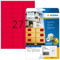 Herma A4 neon-red labels, 63.5x29.6 mm, matte paper, 540 pieces.