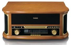 Wooden retro turntable with bluetooth, AM/FM radio, USB encoding, CD player, cassette player, and built-in speakers Lenco, wood