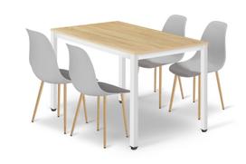 Komplektas Tessa Stalas 120 Cm X 60 Cm - ąžuolinis / Baltos Kojos + 4 Kėdės Wat Pilka / Natūralios Kojos