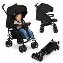 Lengvas sportinis vežimėlis iki 15 kg, 360° pasukamos rankenos, tik 7 kg, gulima padėtis, kompaktiškas – Lionelo Irma Black Onyx, Black Onyx