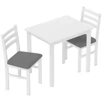 HOMCOM 3 dalių valgomojo komplektas su 2 kėdėmis, virtuvės stalas, skirtas kompaktiškoms erdvėms, paminkštintos kėdės, taupantis vietą, MDF, balta