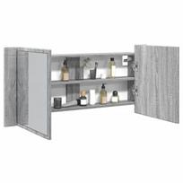 Veidrodinė vonios spintelė su led, pilka ąžuolo, 100x12x45cm