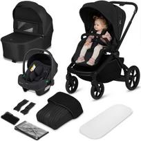 3 viename vežimėlis iki 22 kg, automobilinė kėdutė + lopšys + sportinė dalis, PU ratai, amortizacija, XXL sėdynė – Lionelo Freya Black Onyx, Black Onyx