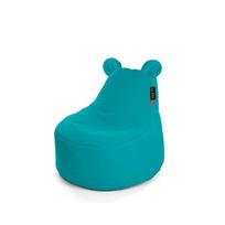 Sėdmaišis Qubo Teddy Aqua POP FIT vandenyno mėlynos spalvos, minkštas „teddy“ audinys, vaikams iki 4 metų