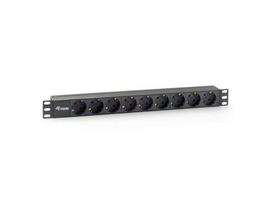 Equip 19" power strip, 9x Schuko outlets, 90° angled, black, plastic.