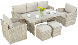 Lauko baldų komplektas BORNEO + su pufais, Beige