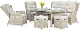 Lauko baldų komplektas BALTIMORE DINING + su pufais, Beige