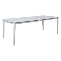 Metalinė lauko stalas Home4You SILVA 220x100 cm su stiklo viršumi, modernus, smėlio spalvos