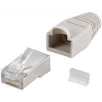 Jungtis Goobay 68746 RJ45 plug, CAT 5e STP shielded with strain-relief boot, grey