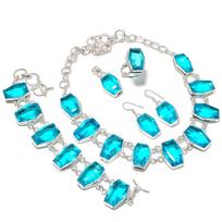 Natural Blue Topaz Gemstone Handmade 925 Sterling Silver Jewelry Set ETC-11941