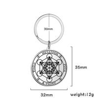Metatron's Cube raktų pakabukas moterims, vyrams, nerūdijančio plieno šventos geometrijos heksagramos apvalus dvasinis raktų pakabukas, amuletas balta