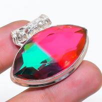 Natural Bi-Color Tourmaline Gemstone 925 Sterling Silver Pendant 1.26  AP-14291