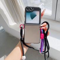 For Samsung Galaxy Z Flip 7 6 5 4 3 Flip6 Flip7 Flip5 Phone Case Crossbody Lanyard Glitter Candy Color Fold Shockproof Cover Galaxy Z Flip6 juoda